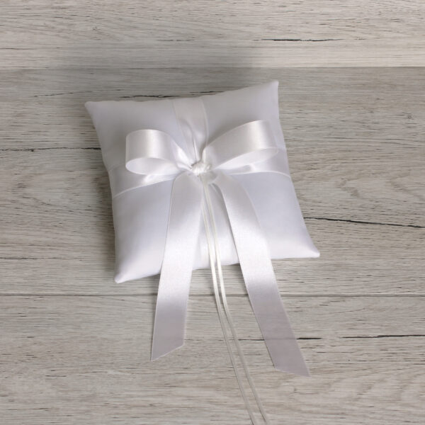 White Satin Ring Bearer Pillow for Wedding Ceremony - Image 2