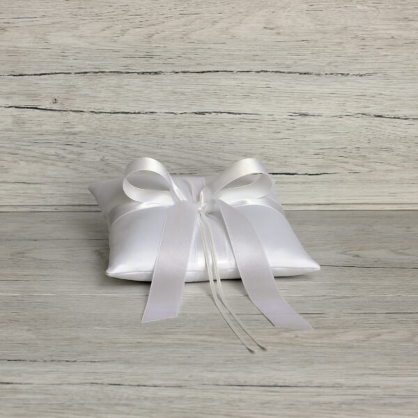 White Satin Ring Bearer Pillow for Wedding Ceremony - Image 3