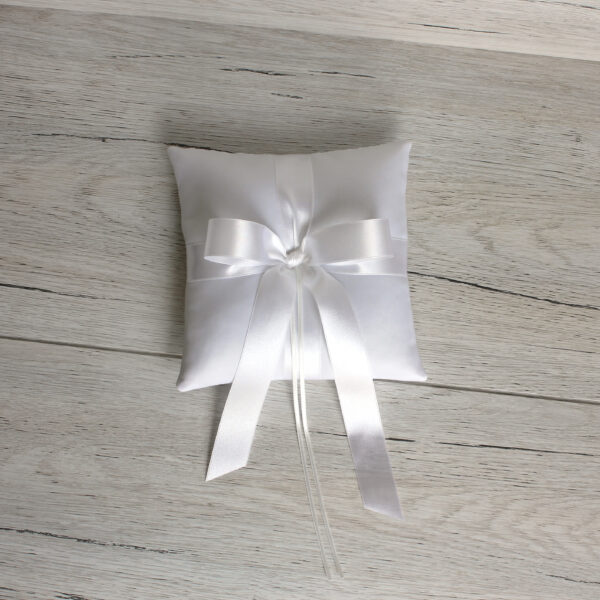 White Satin Ring Bearer Pillow for Wedding Ceremony - Image 4