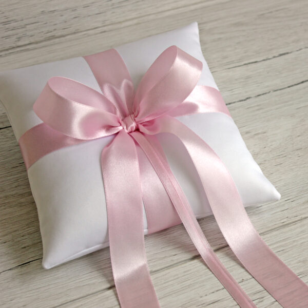 White Satin Ring Bearer Pillow for Wedding Ceremony - Image 7