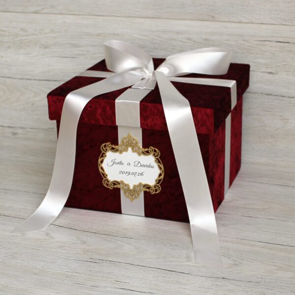 Personalized Card Box for Wedding ~ Custom Wedding Card Holder ~ Large Burgundy Red Velvet Card Box with Slot