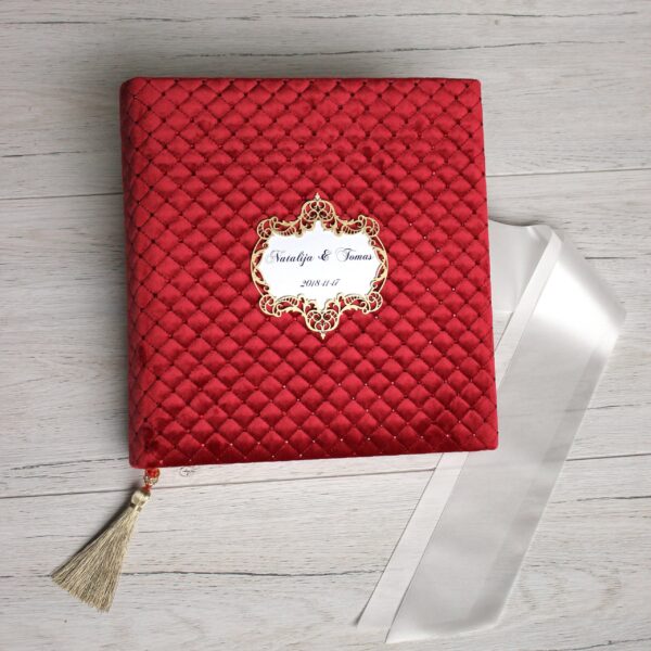 Red wedding photo album, Personalized wedding album, Red velvet photo book ~ 30x31cm 58 pages