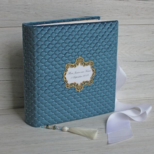 Azure blue wedding album for photos ~ Custom wedding guest book ~ Extra Large 12x12 handmade baby boy photo album