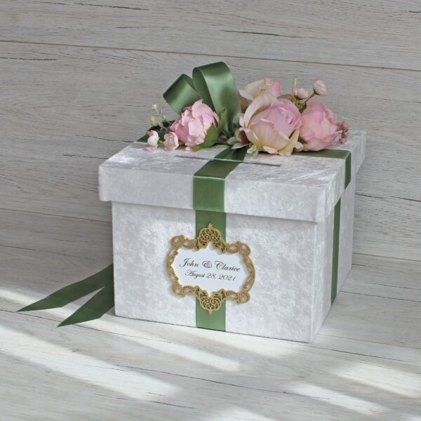 Personalized Card Box for Wedding ~ Custom Wedding Card box ~ Large White Velvet money box with slot