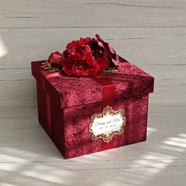 Red wedding card box ~ Custom wedding money box ~ Personalized Wedding Box with Red Roses