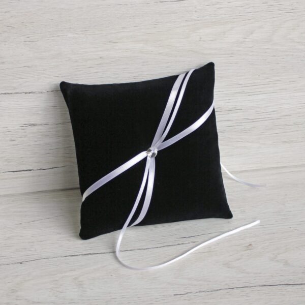 Black Velvet Ring Bearer Pillow ~ Ring Pillow ~ Black and White Wedding Ring Bearer Pillow for Ceremony