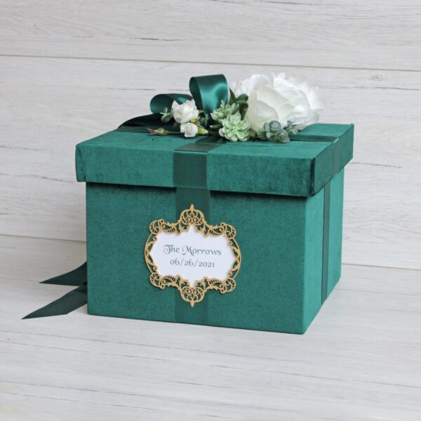 Green Wedding Card Box, Wedding Money Box, Wedding Keepsake Box Green Emerald Wedding Theme with white roses