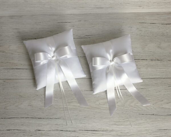 Set of Ring Bearer Pillows ~ Two Satin Ring Pillows ~ White Ring Bearer Cushion Set ~ Wedding Ring Pillows for Ceremony