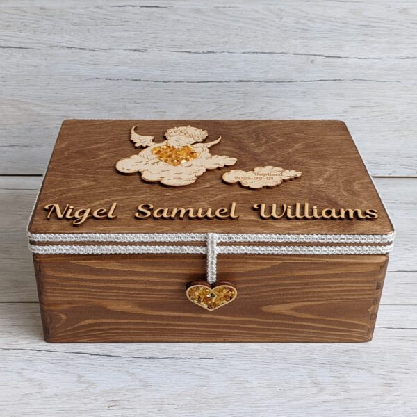 Wooden Keepsake Box, Personalised New Baby Box, Christening Gift, Rustic memory box, Engraved newborn box