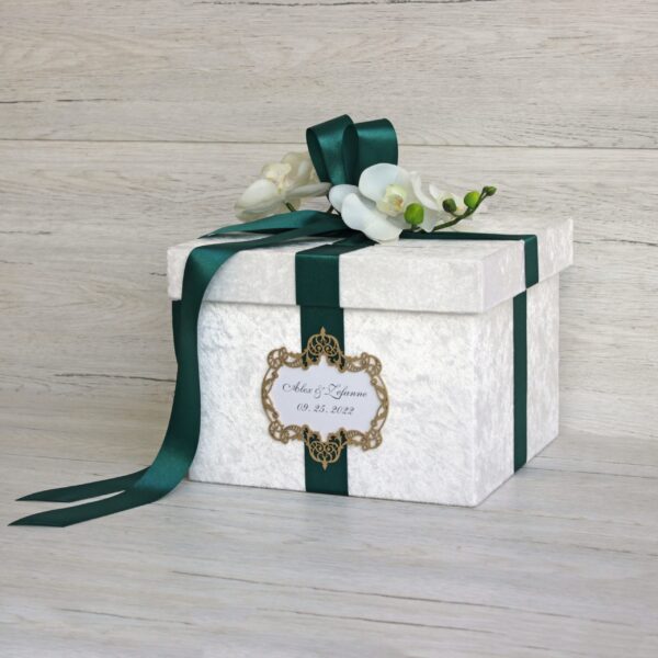 Elegant Velvet Wedding Card Box with Orchids - Handmade with Love for a Memorable Celebration