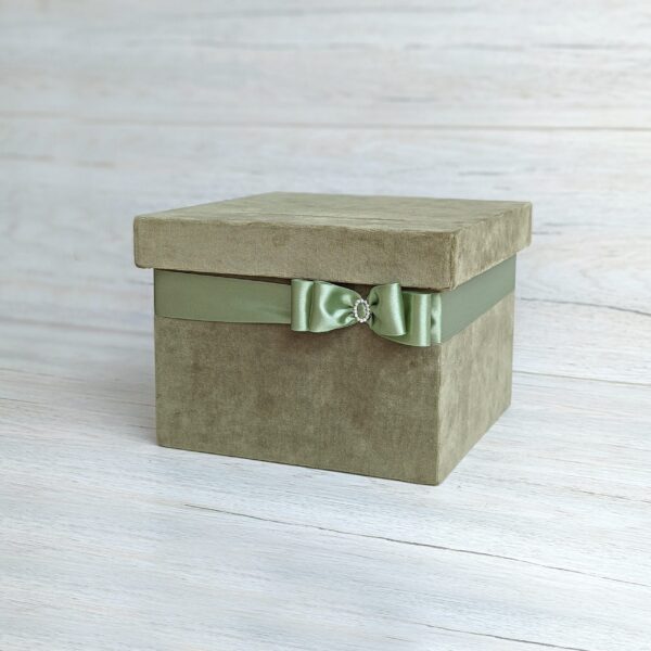 Sage Green Wedding Card Box Velvet Wedding Money Box With Olive Ribbon Wedding Wish Box Money Basket Wishing Well Box Keepsake Box