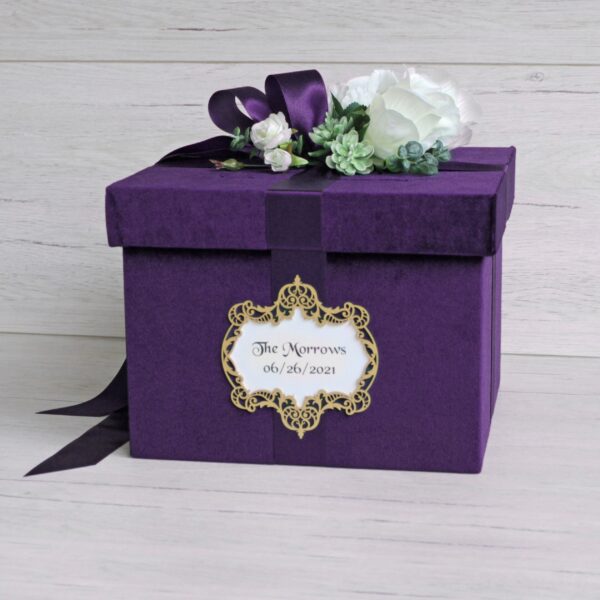 Purple Wedding Card Box, Violet Wedding Money Box, Wedding Keepsake Box Purple Wedding Theme with white roses